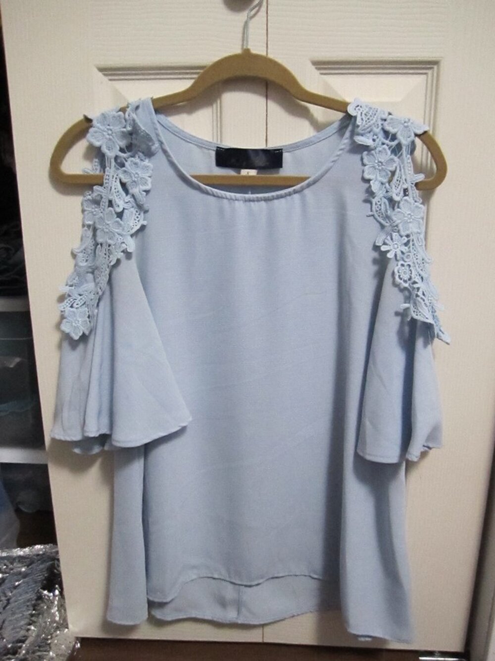 Blue Rain Light Blue Cold-Shoulder Blouse
